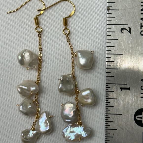 White Keshi Dangle Earrings - 14K YG over 925 Sterling Silver - Picture 6 of 6